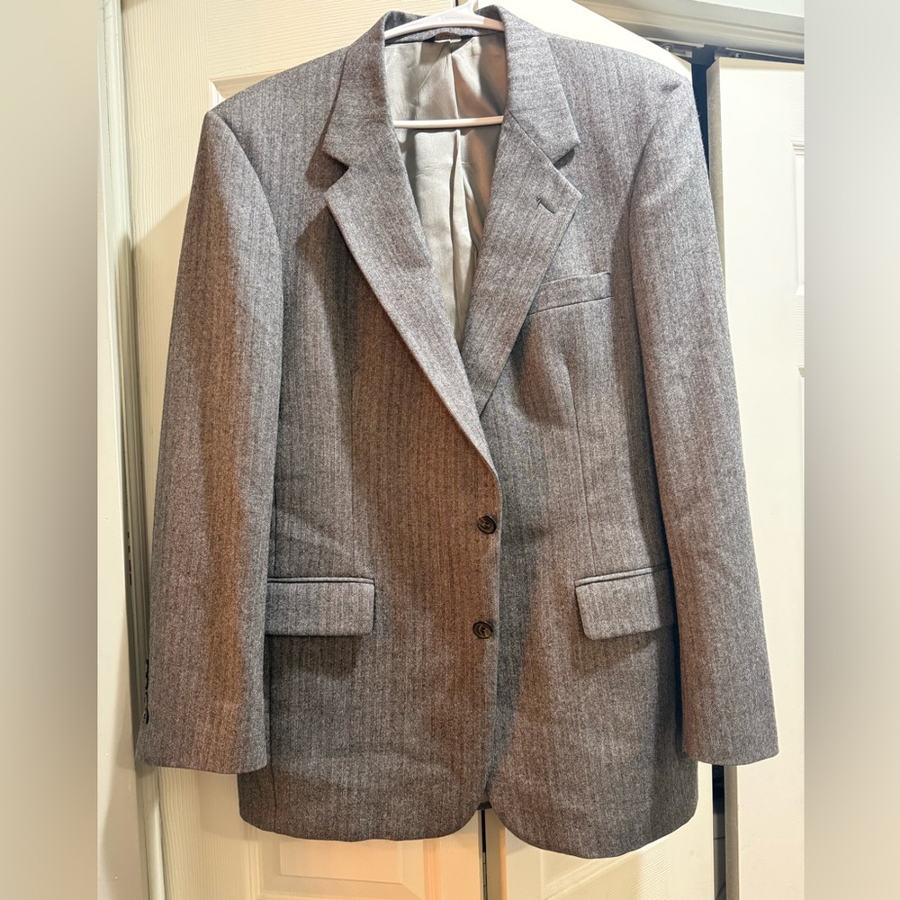 Vintage Herringbone 100% Wool Blazer 42 Parisian